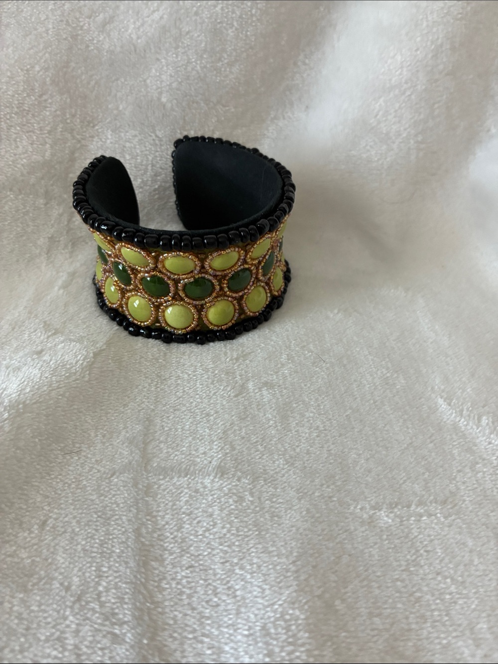 Othr Black Cuff Bracelet with Lime & Olive Beads